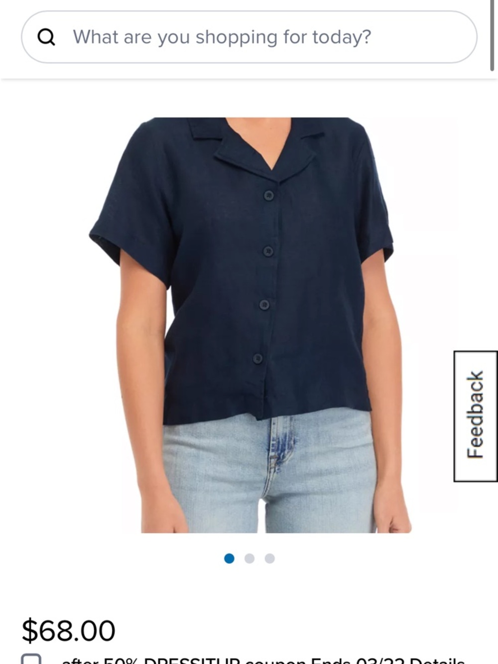 Elie Tahari Navy Button Front Short Sleeve Shirt 100% European Linen - Picture 3 of 3